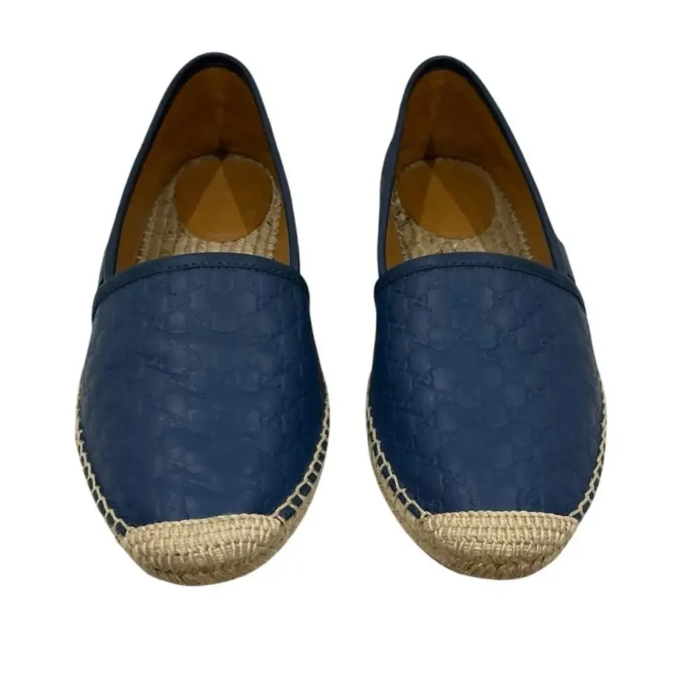 Gucci Microguccissima Blue Leather Espadrilles Size 8 GG Monogram Made in Spain - Picture 3 of 12